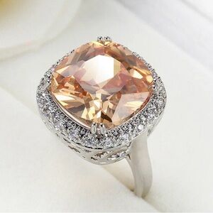 Elegant Large Champagne Colored.Topaz Ring in a Halo Setting